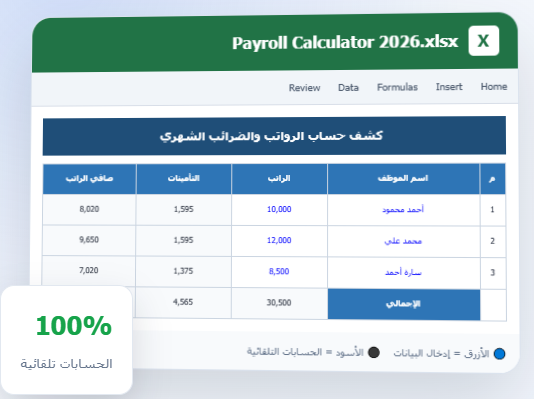 حاسبة الرواتب والضرائب مصر 2026 | احسب صافي المرتب والتأمينات تلقائياً